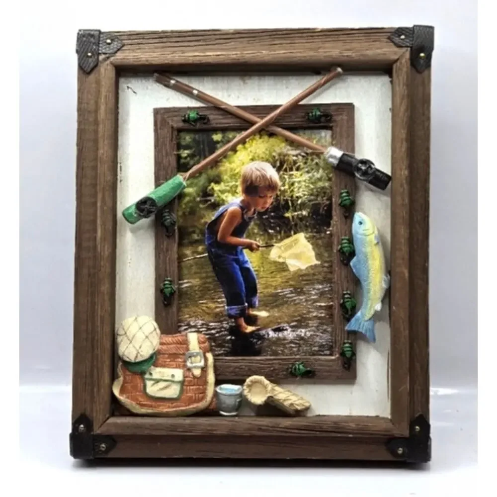 Fishing Gear Collectibles Wooden 3D Detailed Photo Frame The Heritage Mint NEW